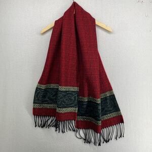 CALZEAT Scarf Wool Chenille Viking Helm Awe Celtic Fringe Trim Red Scotland